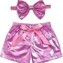 ZYBOUTIC Baby Girls Metallic Shorts Sparkle Shiny Toddler Shorts PU Faux Leather Girls Birthday Short Pants Halloween Christmas Newyear, Size: 6-7Y