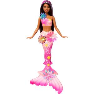 Barbie Mermaid Toy Dolls with Surprise Magic Blooming Flowers Feature, Ombre Tails, Pearl Headband Accessory & Long Brown Hair with Purple Highlights