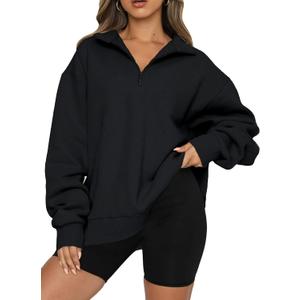 BLENCOT Women Half Zip Oversized Sweatshirts Long Sleeve Solid Color Drop Shoulder Fleece Workout Pullover  (Medium)