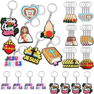Henoyso Silicone Christian Keychains Jesus Cross Father's Day Gifts Christian Party Favors Religious Bible Key Chains Bulk for Women Men