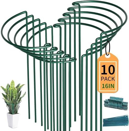 TCBWFY 10 Pack Plant Support Stakes for Peony, 10" Wide x 16 High Heavy Duty Peony Cages and Support, Metal Peony Supports for Outdoor Indoor Plants, Plant Supports for Peony, Tomatoes, Hydrangea, Rose
