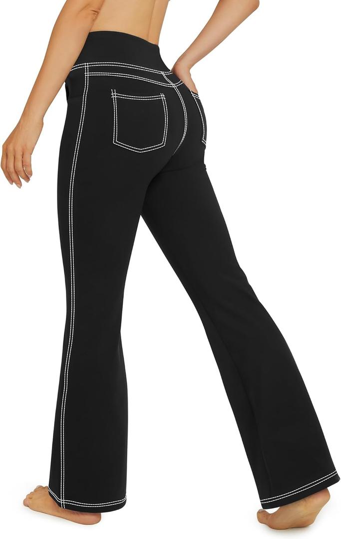 G4Free Bootcut Yoga Pants with 4 Pockets Flare Leggings for Women High Waisted Casual Dress Pants (Medium, Black)