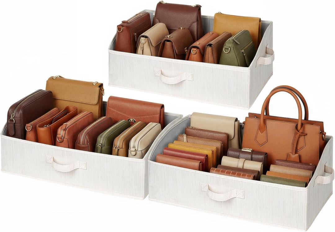 StorageWorks Closet Storage Bins, Trapezoid Organizer Box for Shelves, Fabric Clothes Bin, Foldable Organizing Baskets with Handles, Large, Mixing of Beige, White & Ivory, 3-Pack