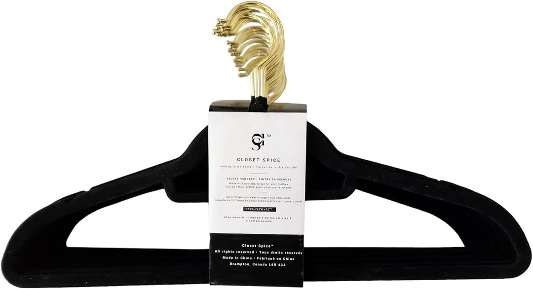 Closet Spice 25-Pack Premium Velvet Hangers, Non-Slip Felt, Slim & Durable, Space Saving with Tie/Belt Bar, 360 Degree Gold Swivel Hook