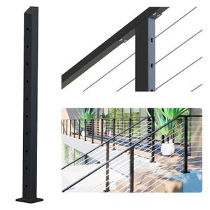 Dawn Railing 36 Heavy-Duty Cable Railing Post, 36x2x2 High Strength Steel Stair Middle Post with 33 Bevel Drilled Holes, Black Powder Finishing Surface for Cable Railing System Kit Stair, 1 Pack