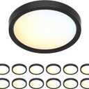 5 Inch Black Flush Mount Ceiling Light 5CCT Selectable LED Edgelit Slim Surface Mount Downlight for J-Box, Mini Flat Panel Light, Dimmable, 120VAC, 10W, 600LM, CRI90, ETL, Wet Rated, 12 Packs