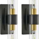 ZSMAIKU 19" Black and Gold Wall Sconces Set of Two, Modern Bathroom Light Fixtures, 2-Light Vanity Lights for Mirror, Indoor Wall Lamp Wall Mount Light for Bedroom, Living Room with Clear Glass E26 Base