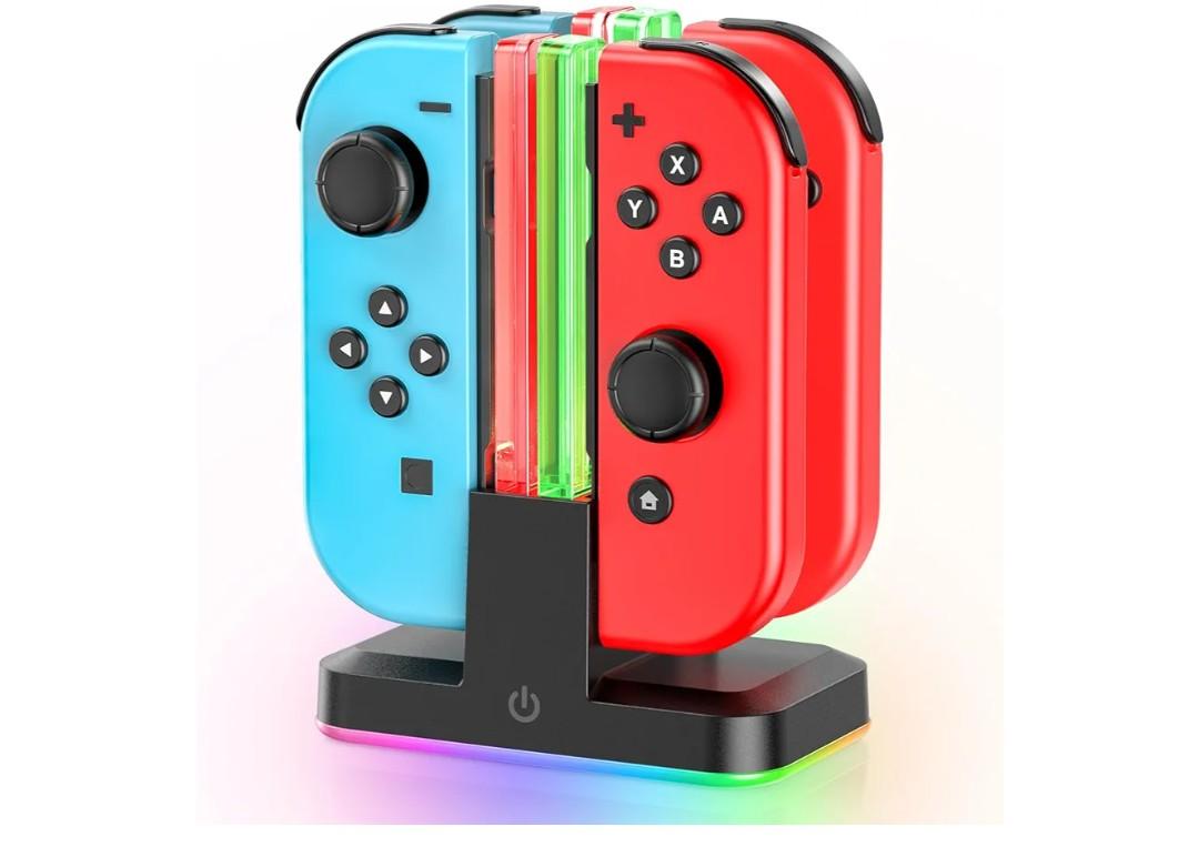 Switch Controller Charger for 4 Joycons with 9 RGB Light Modes, Joy con Charger Stand with LED Indicators, Switch Charging Dock Station for Joycon Charging (Not for Joycon 2)