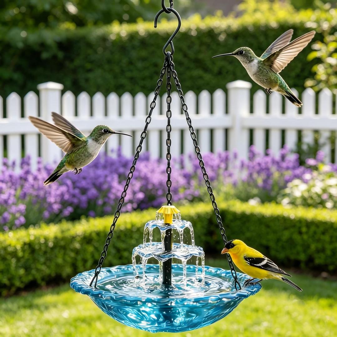 Hanging Solar Bird Bath Fountain,2026 New Solar Cascade Hanging Bird Bath Fountain,Hanging Bird Bath with Water for Outdoors Garden Patio Backyard Lawn Decor (Blue)