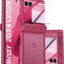 for Motorola Razr 2025 Case/Razr 2024 Case with Hinge Protection, Screen Protector, Ultra-Thin Skin Feel Translucent Frosted, Shockproof Cover for Razr 2025/2024-Rose Red (NOT for Plus/Ultra)