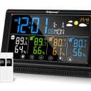 Geevon Weather Station Wireless Indoor Outdoor Thermometer 3 Sensors, Color Display Digital Temperature Humidity Monitor with Barometer, Calendar, USB Charge and Adjustable Backlight