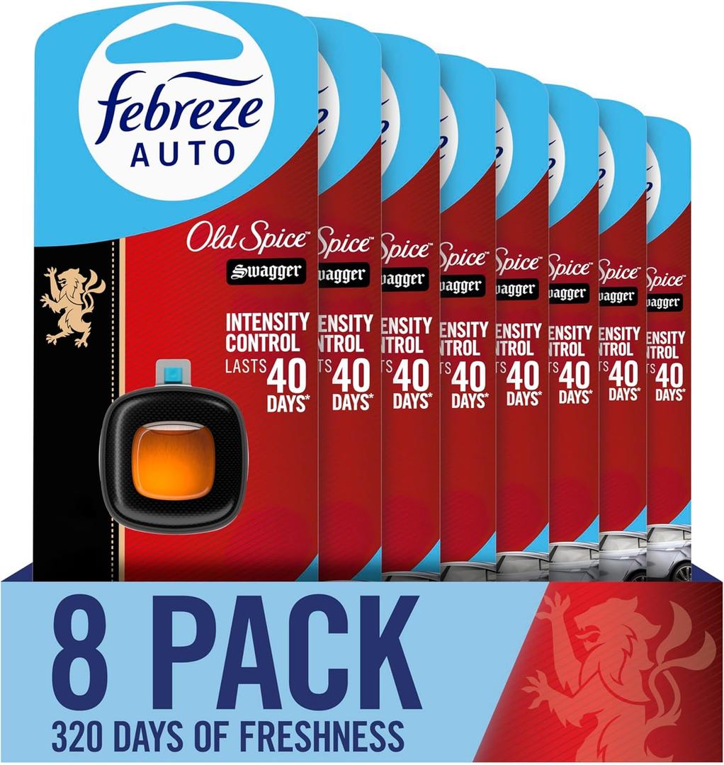 Febreze AUTO Air Freshener, Odor-Fighting Automotive Vent Clip, Old Spice Swagger Scent, 8 Count