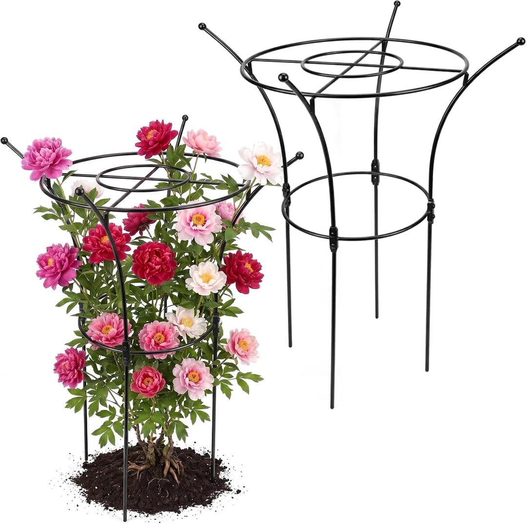 1 Pack Large Peony Cages and Supports, 38" H x 19" D Tall Heavy Duty 5mm Black Metal Garden Stakes for Outdoor & Indoor Plants, Sturdy Rust-Resistant Frame for Peonies Roses Flowers