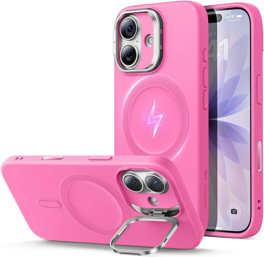 ESR Silicone Case for iPhone 17, Built-in Camera Stash Stand Compatible with MagSafe, Military-Grade Drop Protection Magnetic Phone Case for iPhone 17, Cloud Series, Rosy Pink