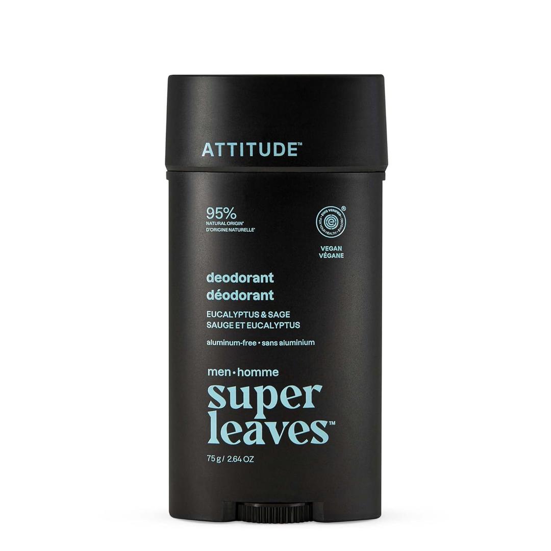 ATTITUDE Aluminum-Free Deodorant for Men, 95% Natural Origin Ingredients, EWG Verified, Plant Based Odor Control, With Baking Soda, 2.64 Oz
