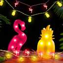 Treela 4 Pcs Tropical Decorations Include 2 Pcs Flamingos Pineapple Lights, 2 Pcs 10ft 20 LED Battery String Lights, Hawaiian Luau Themed Birthday Party Decor for Summer Fiesta