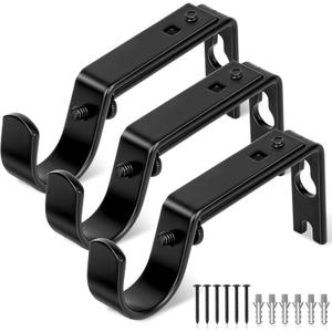 Heavy Duty Curtain Rod Brackets, Adjustable Wall Mount Iron Rod Holders for 1 Inch Rods, Window Treatment Hardware Kit with Screws & Anchors (3PCS)