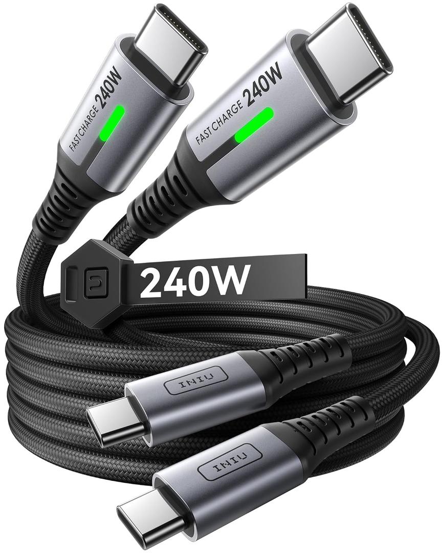INIU USB C to USB C Cable,240W Fast Charging Type C Charger Cord,Braided USBC Phone Charger Cable for iPhone 17 16 Pro Max Samsung S25 S24 Laptops MacBook Air 15 M3 iPad Switch[3.3 ft + 3.3 ft. Black]