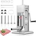 7Lb/3L Sausage Stuffers304 Stainless Steel Sausage Maker Adjustable, 2 Speeds, 5 Filling Tubes (Silver)