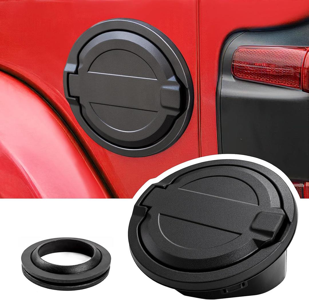 Gas Cap Cover Fuel Tank Door for 2018-2023 2024 Jeep Wrangler JL JLU 2/4 Door, Banhao ABS + Aluminum Alloy Construction, Black
