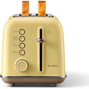 BUYDEEM DT620 2-Slice Toaster, Extra Wide Slots, Retro Stainless Steel with High Lift Lever, Bagel and Muffin Function, Removal Crumb Tray, 7-Shade Settings,Mellow Yellow
