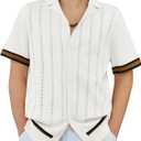 Arshiner Boys Knit Shirts Short Sleeve Button Down Shirt Vintage Fashion Casual Summer Beach Shirts for Kids 4-13 Years (9-10 Years, White)