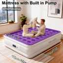 Queen Air Mattress with Built in Pump, Inflatable Mattress for Home, Blow up Air Bed 3 Min Quick Inflation and Deflation, Thin Velvet Top, 18'' Queen Size Purple