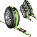2" x 10' Tire Tie Down Straps Over The Wheel Ratchet,8PCS,Heavy Duty Vehicle Tie Down Kit,Auto Hauler Straps for Trailer w/ 3 Wire J Hooks and Rubber Blocks,Wheel Strap for Hauling Cars