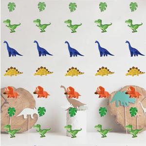 2 Pack Colorful Dinosaur Hanging Paper Decoration (4 Strings X 8.2ft), Dino with Leaves Paper Garland Party Streamers, Wildlife Animal Hanging for Kids Bedroom Decor Dinosaur Birthday Party Supplies