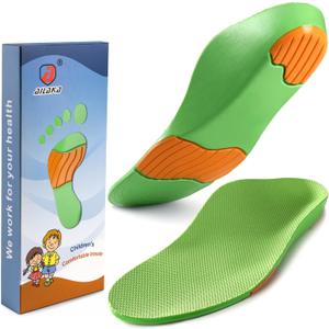 Ailaka Kids Orthotic Cushioning Arch Support Shoe Insoles, Children Pu Foam Inserts for Flat feet, Plantar Fasciitis, Feet Heel Pain Relief (Green), Size: 5-7 M US Big Kid