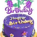 4 Pcs BEISHIDA Happy Birthday Cake Topper Grape Birthday Cake Decoration Purple Glitter 1st 2nd 3rd Cake Topper Fruit Themed Birthday Party For Boys Girls Party Supplies (Grape)