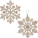 30PCS Christmas Glitter Snowflake Ornaments Plastic Snowflakes Ornaments-Xmas Tree Decorations,4.7-inch (Champagne Gold)