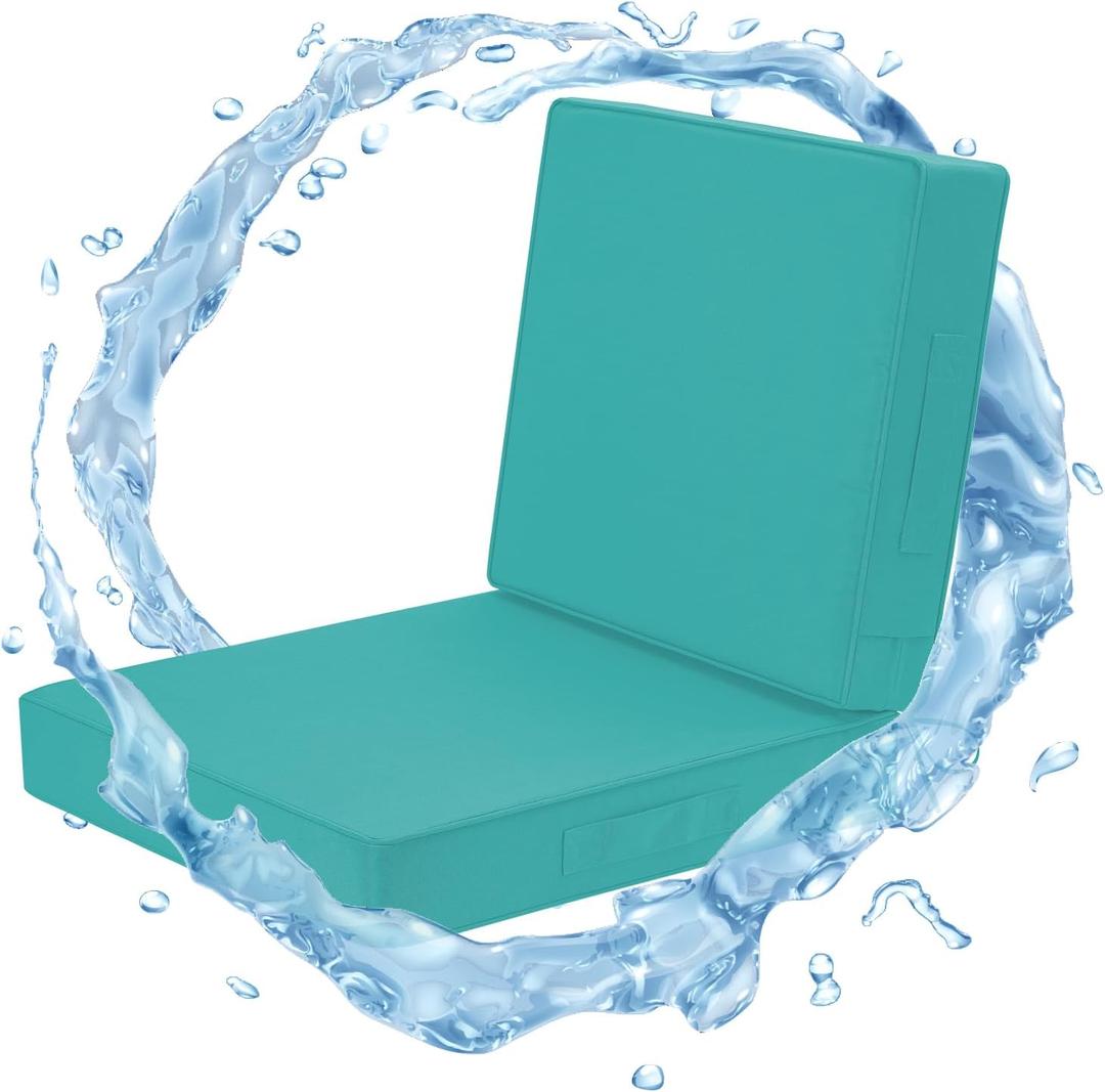 Outdoor Cushions for Patio Furniture, Waterproof Outdoor Seat Cushions with Ties and Handle, 22X22 Outdoor Cushions, Outdoor Deep Seat Cushions with Removable Cover, Teal