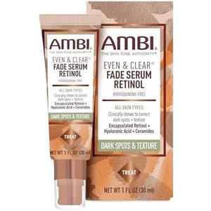 Ambi Even & Clear Fade Serum, Hyperpigmentation Treatment, Hydroquinone-free, Dark Spot Corrector, Results In As Little As 4 Weeks, Retinol, Hyaluronic Acid, Niacinamide, Ceramides, 1 Fl Oz