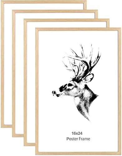 Yaetm 16x24 Picture Frames, Natural Solid Oak Wood Frame 16 x 24 inch, Ideal for Wall Gallery and Poster, Wall Mount (4 Pack, Oak)