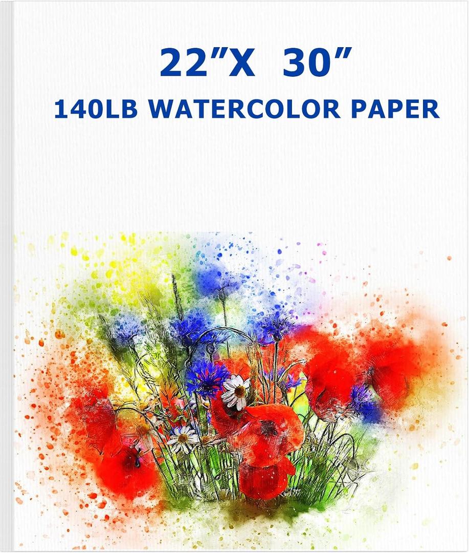 Fuutreo 20 Sheets Watercolor Paper Large 140 lb Heavyweight Drawing Paper White Painting Art Supply for Beginners, Artists and Professionals(22 x 30 Inch)