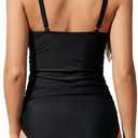 Buauty Women's V Neck Ruched One Piece Swimsuit Tummy Control Bathing Suits Flattering Beach Vacation Swimwear Black (Black)