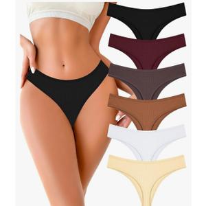 FINETOO Cotton Thongs for Women Soft Low Rise Sexy Thong Ladies Panties Womens Underwear 6 Pack, M