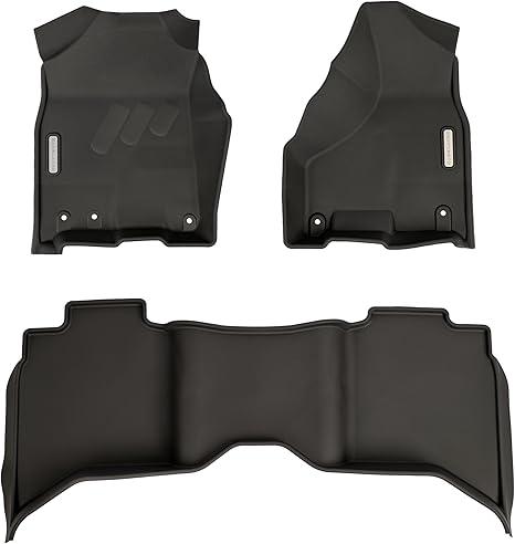 BaseLayer Floor Mats for RAM 1500/2500/3500 Crew Cab (2009-2018) & Ram 1500 Classic (2019-2024) - Made in USA - Premium All-Weather Mats – Front & Rear (Gray) with Vehicle OCD Center Console Organizer