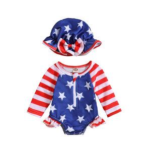 Baby Girls Swimsuit Long Sleeve Zipper Bathing Suit One Piece Swimwear with Hat, 60 weeks