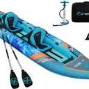UPWELL 13'6”/11' Inflatable Recreational Kayak - 2 Person with Drop Stitch Floor and Accessories Including Kayak Seats with High Back Support, Paddle, Fin, Repair Kits, Carry Bag and Hand Pump
