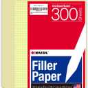 KAISA Loose Leaf Notebook Paper, 4x4 Quad Graph Ruled, 300 Sheets Per Lined Paper, 8" x 10.5", 3 Hole Punched for 3 Ring Binder, Canary, Made In USA (1pack)