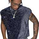 RoseSeek Men's Sequin Tank Top Glitter Crew Neck Sleeveless Tops Party Club Vest Rave Outfits Streetwear XXL