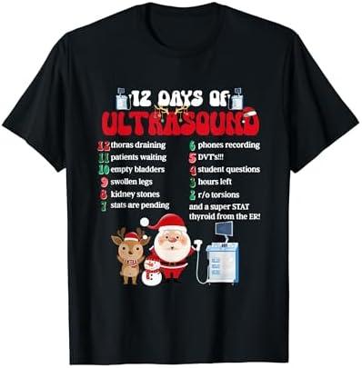 Women Retro 12 Days Of Ultrasound Tech Christmas Sonographer T-Shirt 2 pcs, M