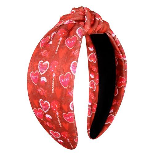 vokone Valentines Day Gifts for Her Red Lollipop Heart Knotted Headband Wide Hairband Valentines Costume Headwear Hair Accessories(Red-Lollipop Heart)