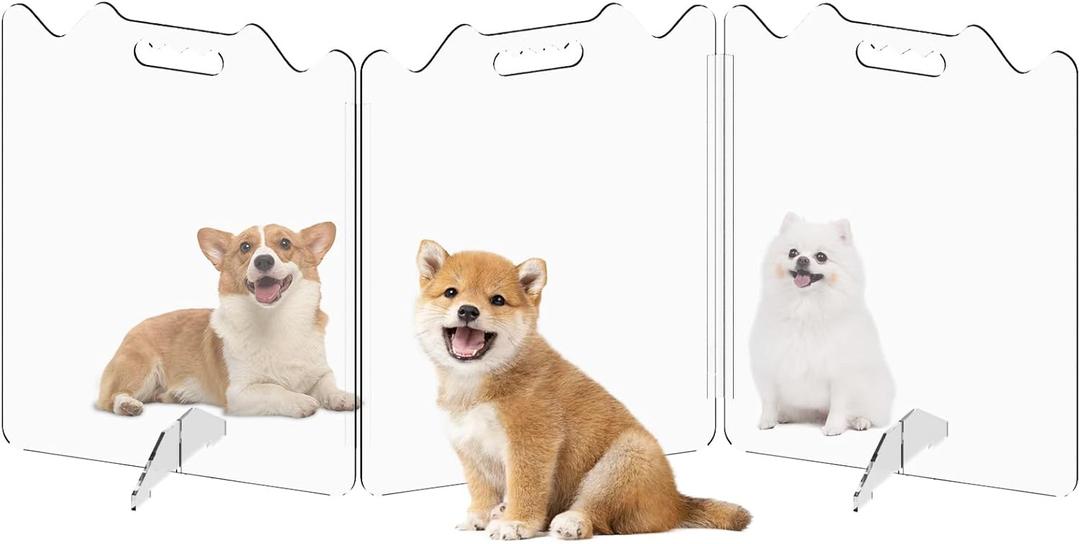 Clear Acrylic Pet Dog Gate: Transparent Foldable Pets Fence for Puppy - Freestanding Dogs Cats Playpen for Doorways - The Safety Barrier of Christmas Tree - Thickened Folding Plastic Gates 3 Panels