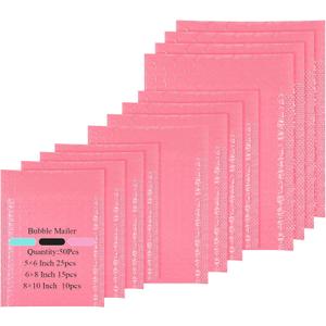 100 Pcs Kraft Bubble Mailers 3 Size Padded Envelopes Kraft Poly Mailers Bubble Lined Shipping Envelopes Mail Shipping Bags for CDs Book Business Supplies (Pink)