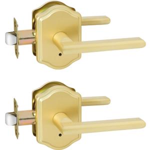 goldenwarm Gold Door Handles Interior, Classic Zinc Alloy Brushed Brass Privacy Door Handles, Brushed Gold Door Lever for Bedroom, Bathroom(2 Pack)