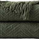 BATTILO HOME Olive Green Chenille Throw Blanket for Bed, Knit Throw Blanket,Super Soft Warm Home Decor Throw Blanket with Tassels for Couch,Sofa and Living Room,50" x 60"
