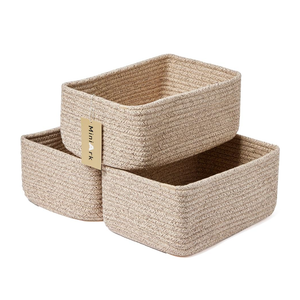 Small Storage Baskets for Organizing | Closet Organizer Bins | Shelf Toy Basket | Woven Rope Baskets | Cube Decorative Box | Shallow Basket | 11.5x7.5x4.7” | 3 Packs Mixed Brown